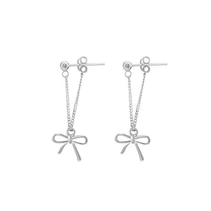 925 Sterling Silver Long Earring Charm Jewelry - Bowknot Hollow Out Chain - E1520 - Touchy Style