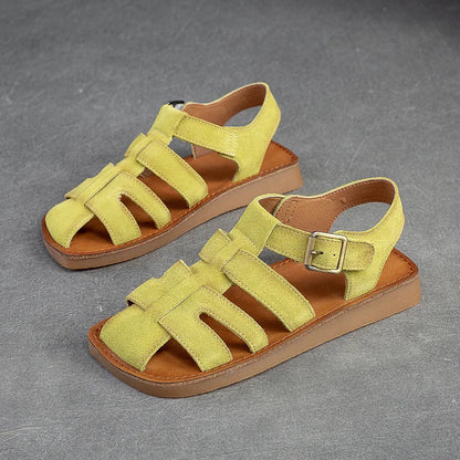 Wide Toed Flat Sandals 2024 Summer New Retro Genuine Leather Comfortable Soft Sole Versatile Women&