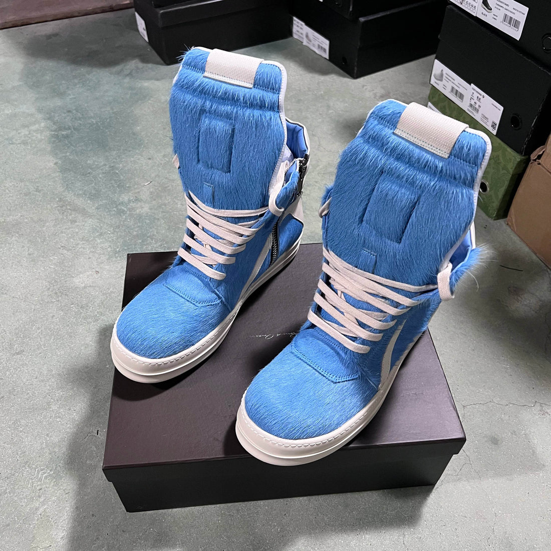 Brand Women Sneaker Horse Fur Casual Roman High Top Men Shoe Leather Geobasket Blue Zip Designer Quality Thick-sole Ankle Boot - Touchy Style