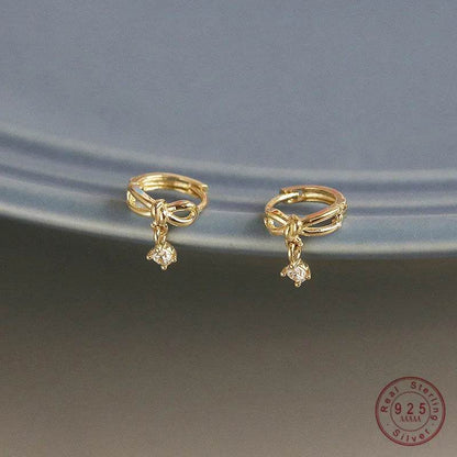 925 Sterling Silver Korean Sweet Bow Zircon Pendant Earrings for Women High Quality Simple Party Jewelry - Touchy Style