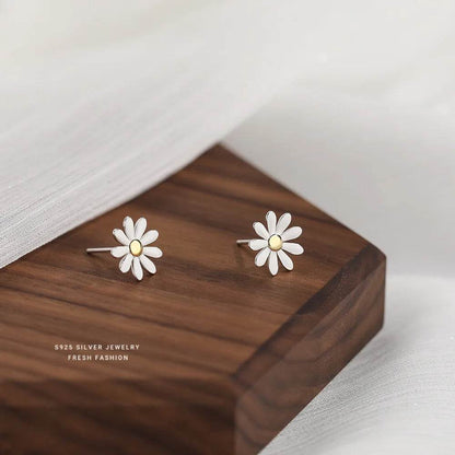 925 Sterling Silver Small Daisy Flower Drop Glue Stud Earrings for Women Simple Temperament Jewelry Accessories - Touchy Style