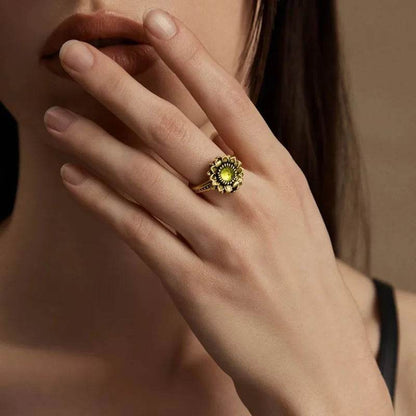 PANJBJ 925 Sterling Silver Sunflower Zircon Rings For Women Retro Design Versatile Finger Jewelry Party Gift Dropshipping - Touchy Style