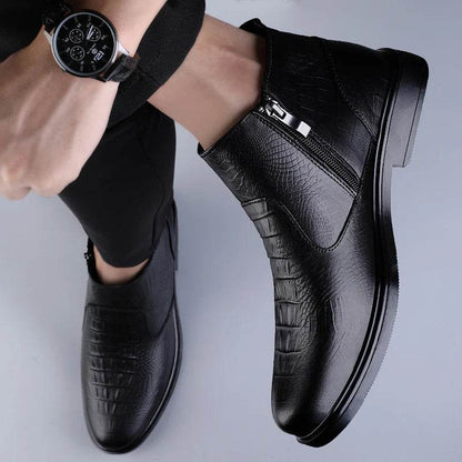 Genuine Leather Men Ankle Boots Casual Shoes Western Cowboy Boots Black Lace Up Wedding Office Dress Boots Men Business Shoes - Touchy Style