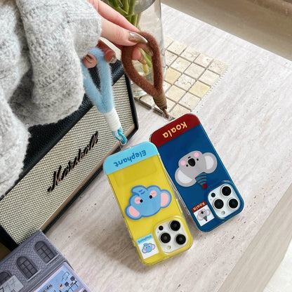 Cute Phone Cases For iPhone 16, 15, 14, 13 Pro Max - Cartoon Koala &amp; Elephant Pattern - Back Cover With Wrist Chain - PC0520 - Touchy Style