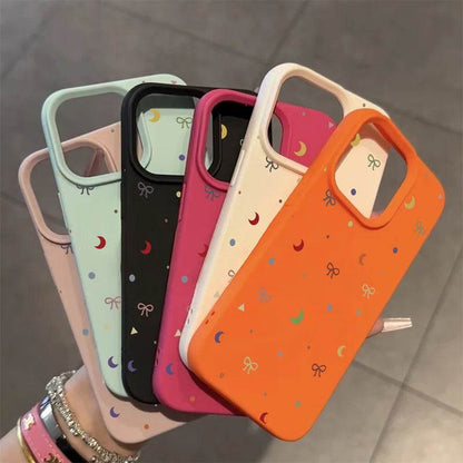 Cute Phone Cases For iPhone 11, 12, 13, 14, 15, 16 Pro Max - Colorful Moon Bow Lichee Pattern - Silicone Cover - Touchy Style