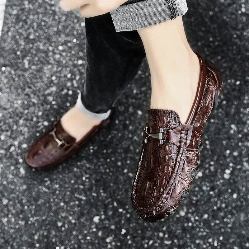 Men Casual Shoes Genuine Leather Crocodile Style Luxury Brand Mens Loafers Moccasins Slip on Black Driving Shoes Plus Size 38-47 - Touchy Style