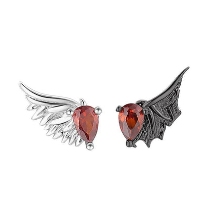 PANJBJ 925 Sterling Silver Red Zircon Studs Earring For Women Neo-Gothic Punk Wing Feather Angel Devil Jewelry Gift Dropshipping - Touchy Style