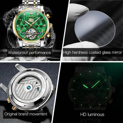 OLEVS Mens Watch Automatic Mechanical Tourbillon Slef-Wind Luxury Stainless Steel Strap Waterproof Luminous Date Wrist Watch - Touchy Style