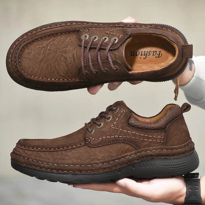 Genuine Leather Mens Loafers Anti-slip Rubber Man Casual Shoes Vintage Style Walk Shoes Slip-On Hiking Footwear Luxury Moccasins - Touchy Style