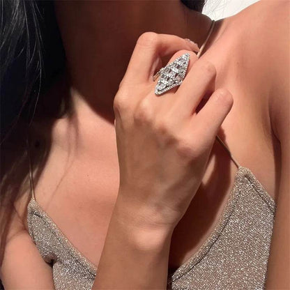 PANJBJ 925 Sterling Silver Geometry Zircon Rings For Women Girl Hollow Out Retro Exaggerated Jewelry Banquet Gift Dropshipping - Touchy Style