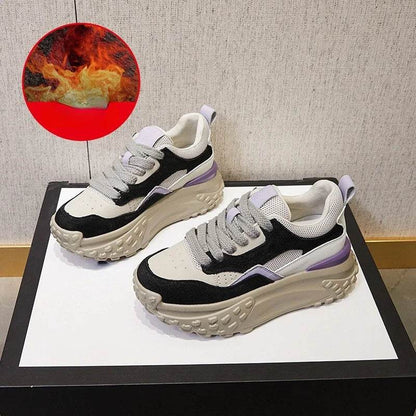 6cm Genuine Leather Platform Mesh Breathable Sneakers Chunky Hidden Heel Mixed Color Women Autumn Spring Vulcanize Shoes - Touchy Style
