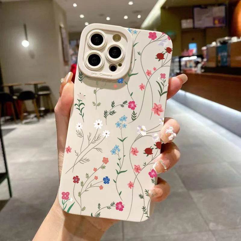 Cute Phone Cases - Flower Branch Pattern For iPhone 16, 15, 14, 13, 12, 11 Pro Max, XS, XR, 7 8 Plus - Matte Soft Silicone Bumper Cover - Touchy Style