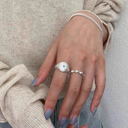 PANJBJ 925 Sterling Silve Frosting Wide Ring for Women Gift Irregular Stars Texture Design Versatile Trend Jewelry Dropshipping - Touchy Style