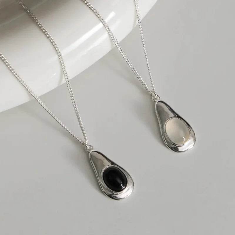 PANJBJ 925 Sterling Silver Black Agate Necklace for Women Water Drop Minimalism Design Trend Office Jewelry Gift Dropshipping - Touchy Style