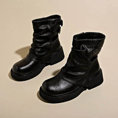 2024 Fall Fashion Boots Comfortable Mid-calf Boots Slim Leather shoes Versatile High Heel Boots socofy chaussures femmes - Touchy Style