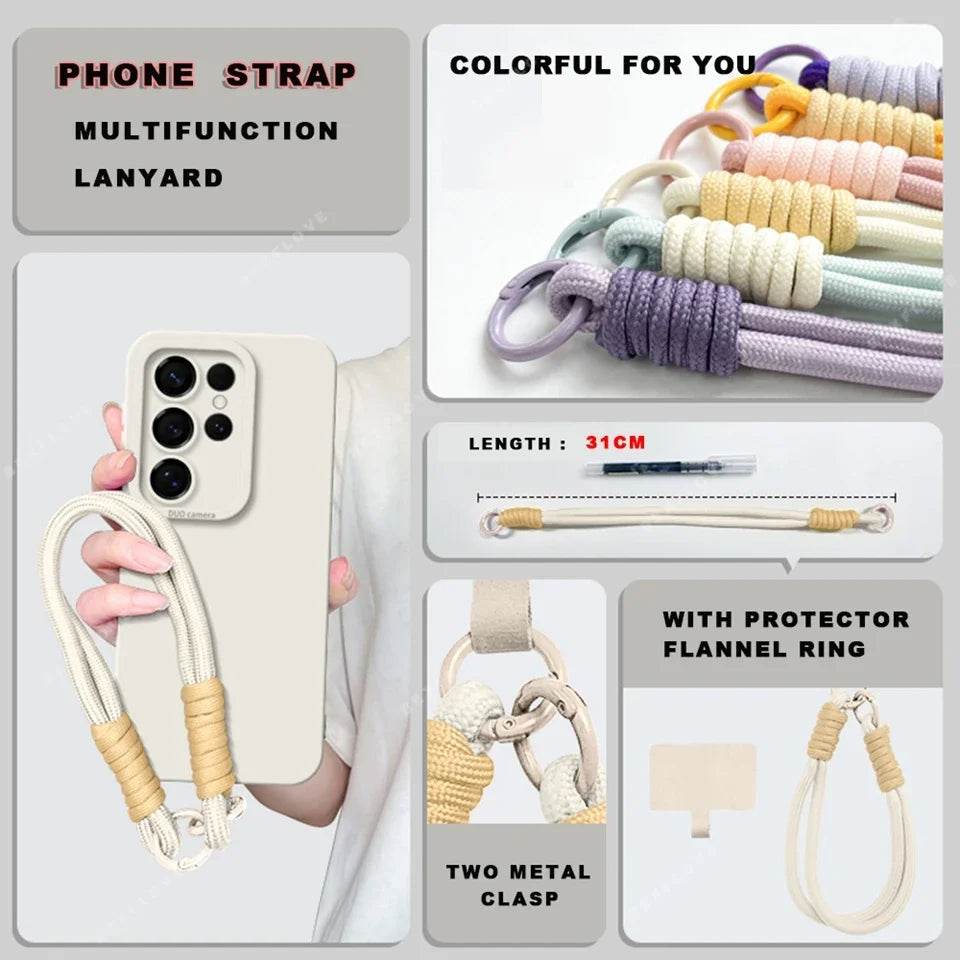 Liquid Silicone Wrist Strap Phone Case For Galaxy S24 S23 S22 S25 Ultra Plus A54 A53 A52 A55 5G Lanyard Original Cover - Touchy Style