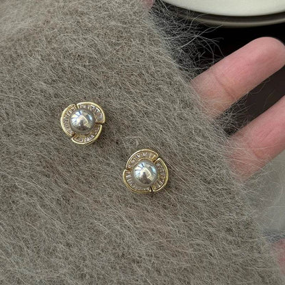 Stud Earring Charm Jewelry - Silver Color Flower Grey Pearl - E6320 - Touchy Style