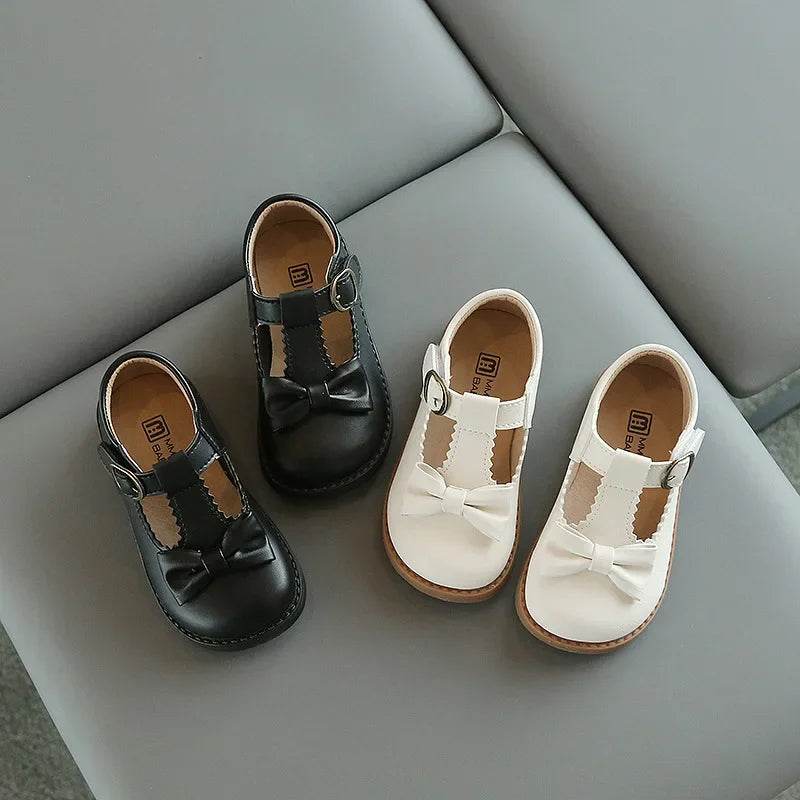 2024 Fashion T-tied Girls Designer Shoes Princess laciness Kids Dress Shoes Classic Black Beige School Shoes for Girls E06072 - Touchy Style