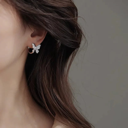 PANJBJ 925 Sterling Silver Butterfly Hoop Earring for Women Simplicity Versatile Sweet Insect Fashion Jewelry Gift Dropshipping - Touchy Style