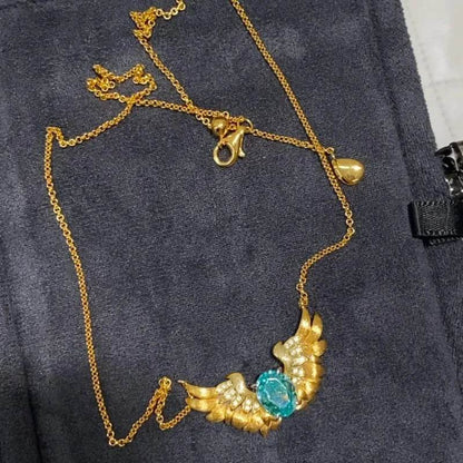 PANJBJ 925 Sterling Silver Blue Zircon Necklace for Women Girl Wing Design Feather Sweet Banquet Jewelry Gift Dropshipping - Touchy Style