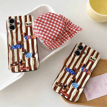 Cute Phone Cases For iPhone 16, 15, 14, 13, 12 Pro Max - Cartoon Dachshund Dog - Stripes 3D Wavy Soft Cover - PC5520 - Touchy Style