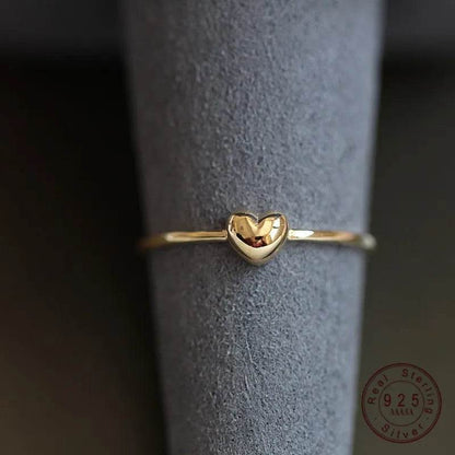 925 Sterling Silver Plated 14K Gold Simple Heart Ring for Women Korean Cute Everyday Jewelry Accessories - Touchy Style
