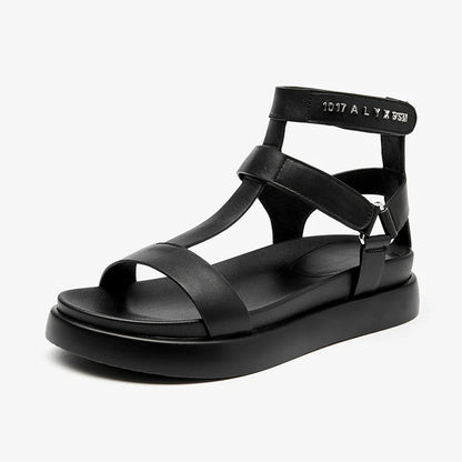 BEAUTODAY Gladiator Sandals Women Genuine Cow Leather T-Strap Platform Sandal Leisure Summer Ladies Shoes Handmade 32429