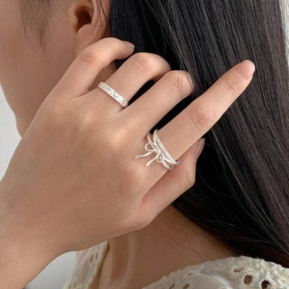 Finger Ring Charm Jewelry - Silver Color Bowknot - Double Layer Hollowing Out - R1420 - Touchy Style