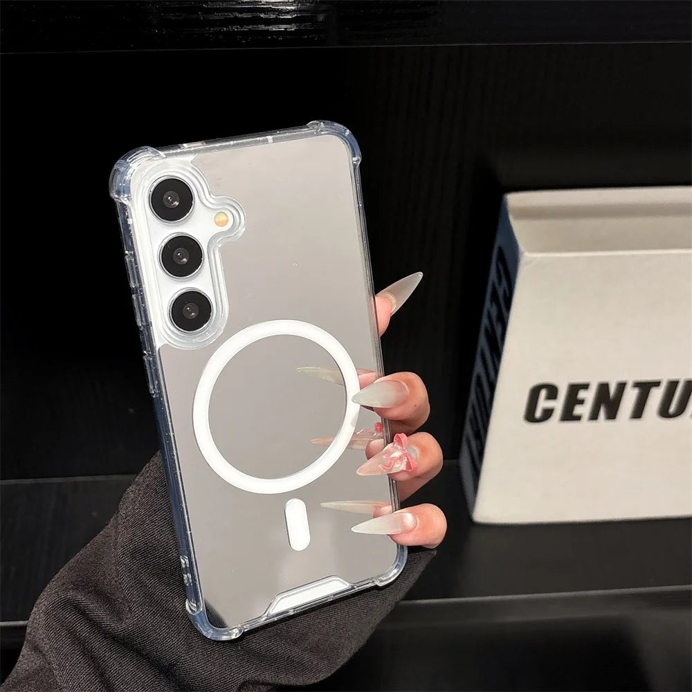 Makeup Mirror Magnetic Case For Galaxy S25 Ultra S24 FE S23 S22 Plus A56 A54 A52 A36 A26 A34 Airbag Bumper Magsafe Cover