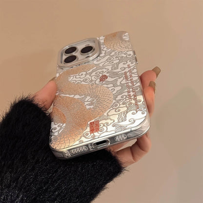 Cute Phone Cases - Chinese Electroplated Golden Snake Pattern - Auspicious Phone Case for iPhone 16 15 14 13 Pro Max Back Phone Cover - Touchy Style