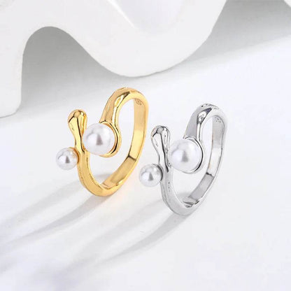 PANJBJ 925 Sterling Silver Imitation Pearl Ring for Women Irregular Branch Overlapping Versatile Sweet Jewelry Gift Dropshipping - Touchy Style