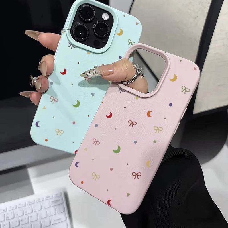 Cute Phone Cases For iPhone 11, 12, 13, 14, 15, 16 Pro Max - Colorful Moon Bow Lichee Pattern - Silicone Cover - Touchy Style
