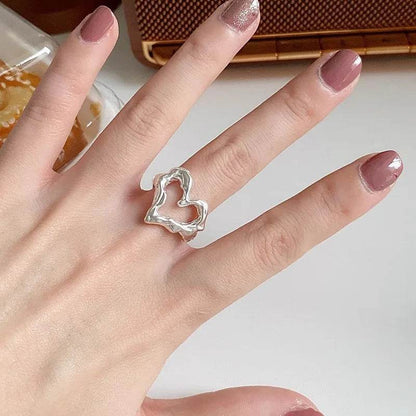 PANJBJ 925 Sterling Silver Love Herat Rings For Women Liquid Lava Hollow Out Design Fashion Versatile Jewelry Gift Dropshipping - Touchy Style