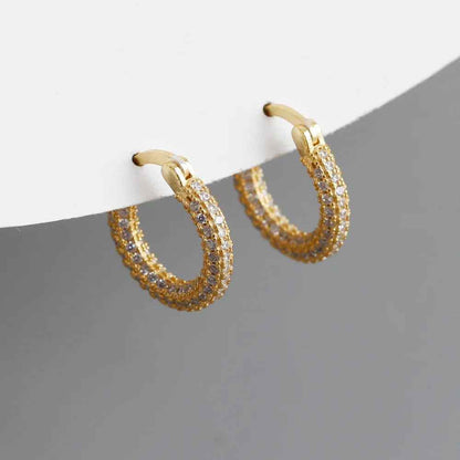 925 Sterling Silver Hoop Earrings Charm Jewelry - Full Zircon - MD225 - Touchy Style