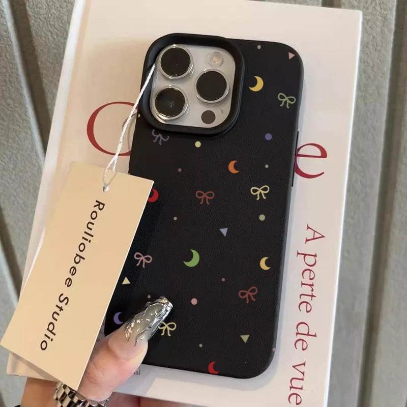 Cute Phone Cases For iPhone 11, 12, 13, 14, 15, 16 Pro Max - Colorful Moon Bow Lichee Pattern - Silicone Cover - Touchy Style