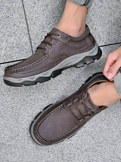Handmade Leather Casual Mens Shoes Antiskid Man Loafers Comfort Walking Shoes All-match Men Treking Flats Hot Sale Hiking Shoes