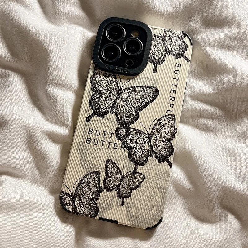 TSP34 Cute Phone Cases for iPhone 15, 14, 13, 12, 11 Pro Max, X, XS Max, XR, 7, or 8 Plus - Butterfly Leather Cover