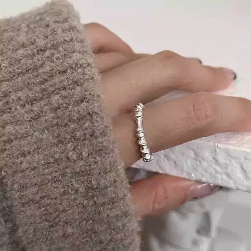 PANJBJ 925 Sterling Silver Geometry Wide Rings For Women Girl Texture Versatile Hip Hop Design Jewelry Gift Dropshipping - Touchy Style