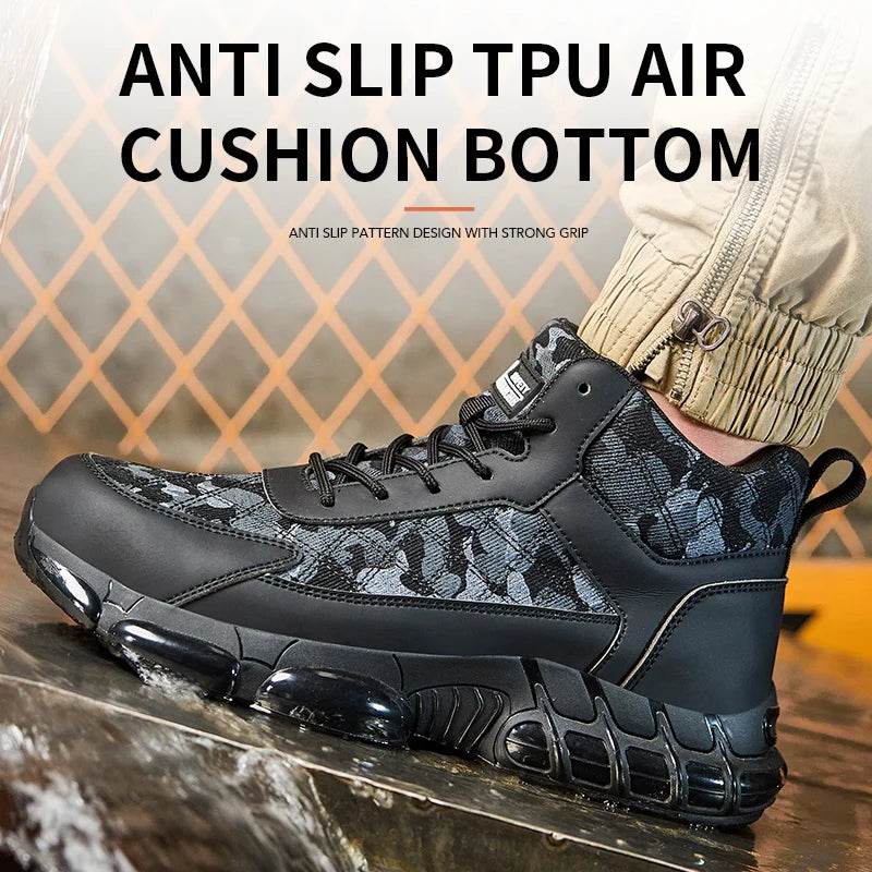 Camouflage Men Safety Shoes Quality Work Sneakers Air Cushion Men Protective Shoes Anti-smash Anti Puncture Work Boots Non-slip - Touchy Style