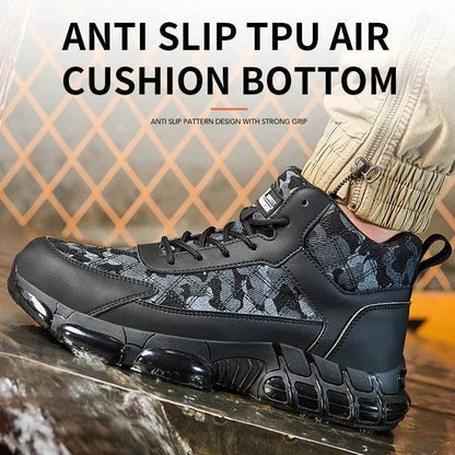 Camouflage Men Safety Shoes Quality Work Sneakers Air Cushion Men Protective Shoes Anti-smash Anti Puncture Work Boots Non-slip - Touchy Style