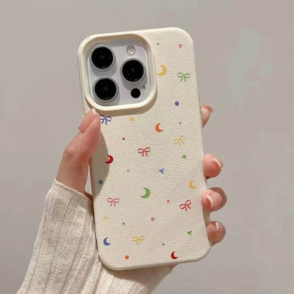Cute Phone Cases For iPhone 11, 12, 13, 14, 15, 16 Pro Max - Colorful Moon Bow Lichee Pattern - Silicone Cover - Touchy Style