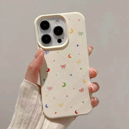 Cute Phone Cases For iPhone 11, 12, 13, 14, 15, 16 Pro Max - Colorful Moon Bow Lichee Pattern - Silicone Cover - Touchy Style