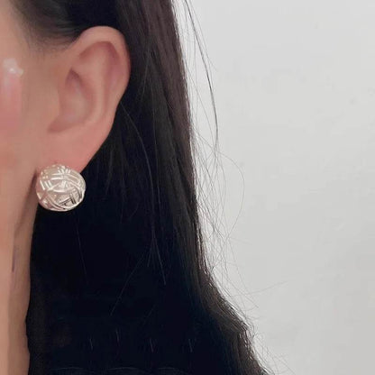 PANJBJ 925 Sterling Silver Weave Studs Earring for Women Hollow Out Round Versatile Design Fashion Jewelry Gift Dropshipping - Touchy Style