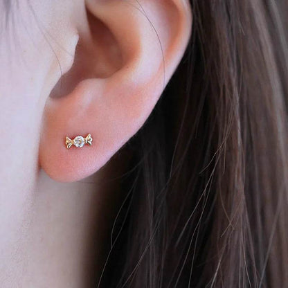 925 Sterling Silver Plated 14K Gold Zircon Candy Earrings for Women Korean Mini Cute Jewelry Accessories - Touchy Style
