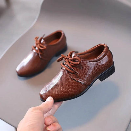Child Boys Black Leather Shoes Britain Style for Party Wedding Low-heeled Lace-up Kids Fashion Student School Performance Shoes - Touchy Style