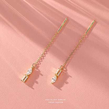 925 Sterling Silver Shiny Geometric Zircon Tassel Earrings Gift for Women S925 Wholesale Jewelry - Touchy Style
