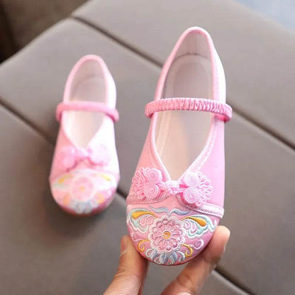 Handmade Embroidery Kids Shoes Chinese Style Cloth Surface Shoes for Girls Elegant Traditional Flower Pattern Hanfu Shoes F01173 - Touchy Style