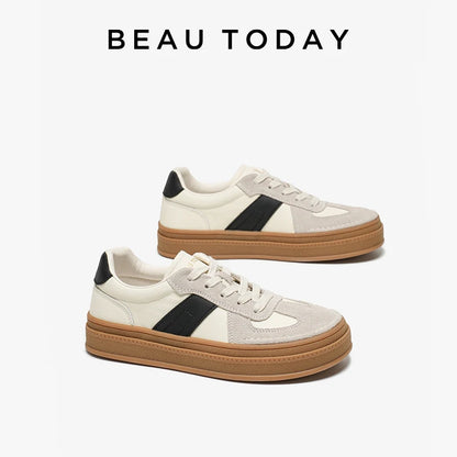 BEAUTODAY Casual Sneakers Women Cow Suede Split Leather Microfiber Patchwork Shoes Lace-up Female Traniers Handmade  29768