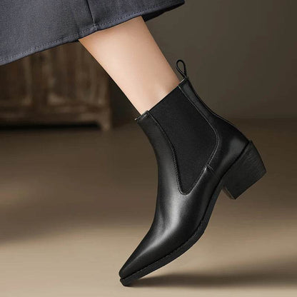 JOZHAMTA Size 32-44 Women Vintage Ankle Boots Genuine Leather Slip-On Chunky Heels Western Boots Fall Winter 2025 Fashion Boots - Touchy Style