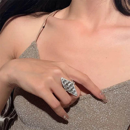 PANJBJ 925 Sterling Silver Geometry Zircon Rings For Women Girl Hollow Out Retro Exaggerated Jewelry Banquet Gift Dropshipping - Touchy Style